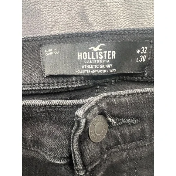 Hollister Athletic Skinny Jeans Mens 32x30 Black Distressed Advanced Stretch - Picture 7 of 10